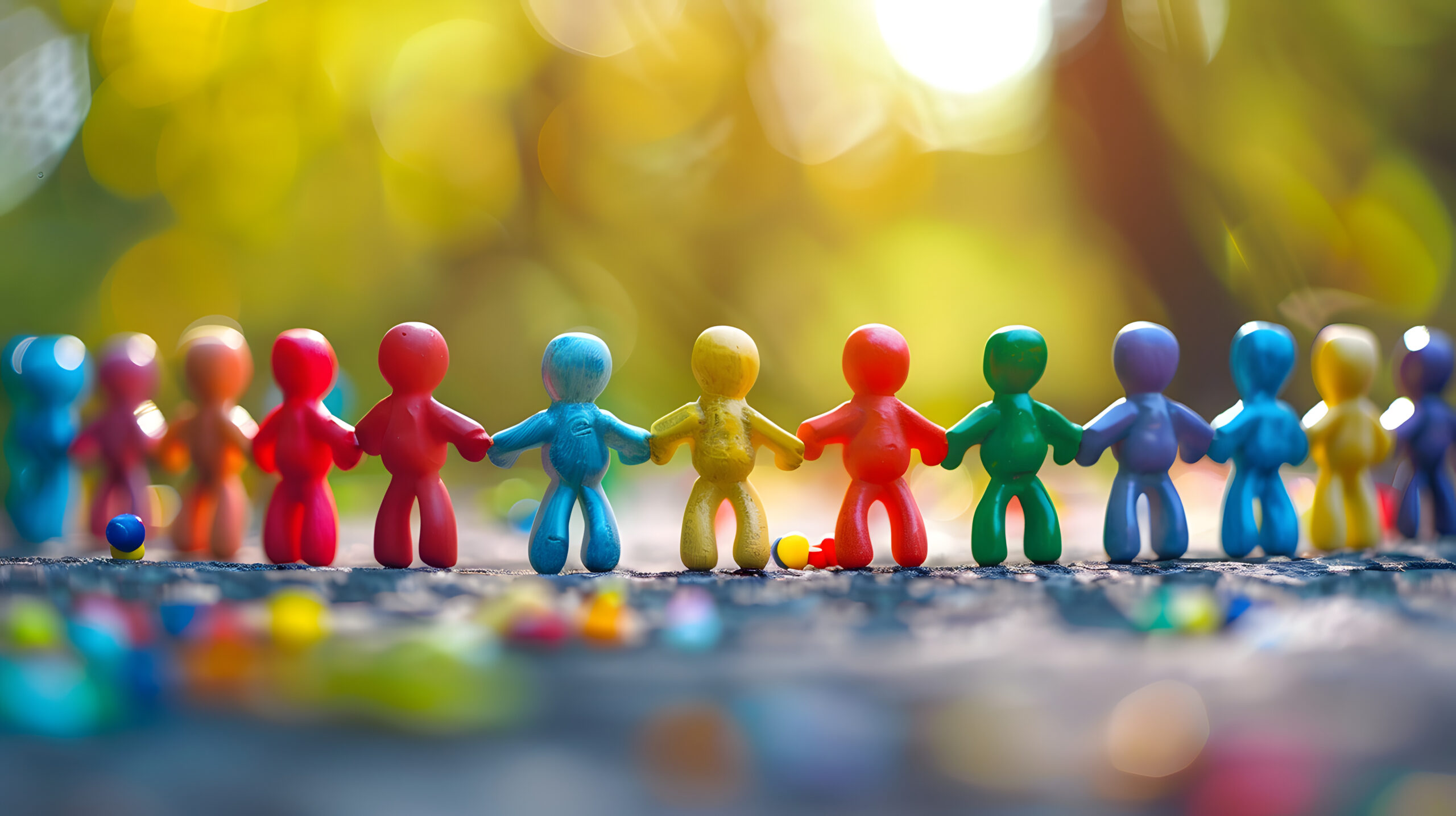 Bunte Figuren halten sich an den Händen
